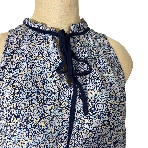 Antibes Blanc women's blouse women's M blue floral print sleeveless - Picture 2 of 9